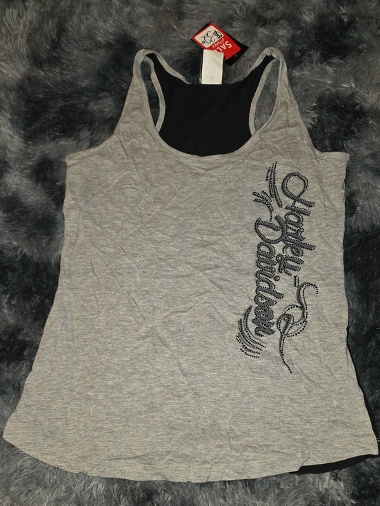 Harley-Davidson Tops - Harley-Davidson Grey Rhinestone Script Racerback Tank